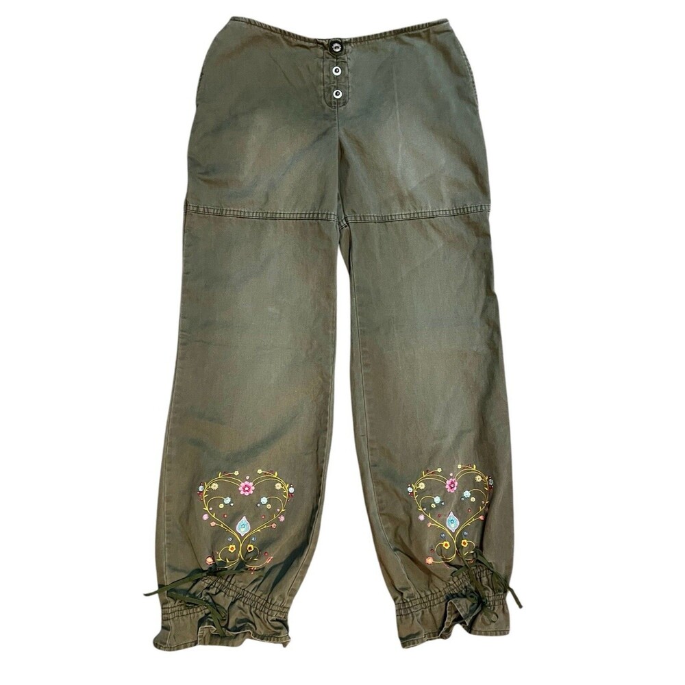 Vintage Y2K Size 9 Gasoline Low Rise Embroidered Parachute Pants Boho Pockets